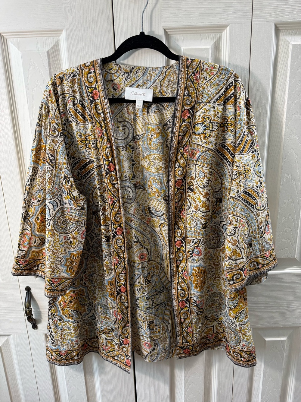 Cleobella Paisley Kimono Jacket XS/S Boho Open Front 100% Natural Yarn
